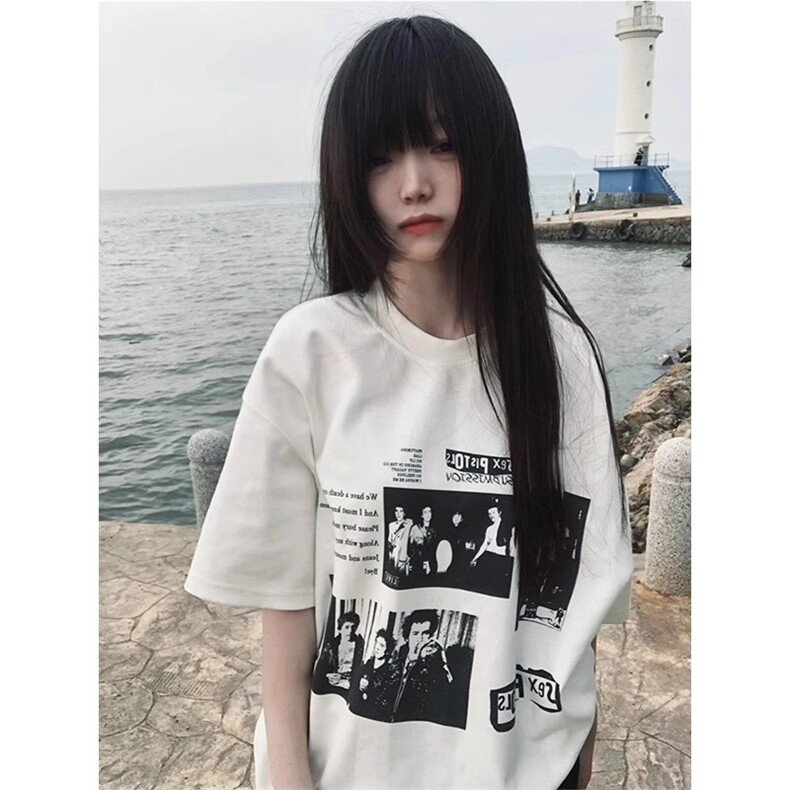 T0741-P25 摇滚乐队美式复古纯棉印花短袖 24年新款春夏情侣上衣图片