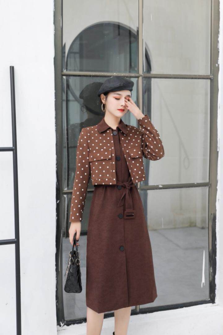 两件套连衣裙黑色咖啡色m一XXL，女装连衣裙，圣姿源