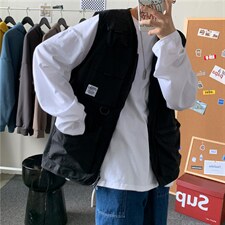 2024夏季港风日系复古ins潮牌男工装无袖户外多口袋工装MJ21-P35图片