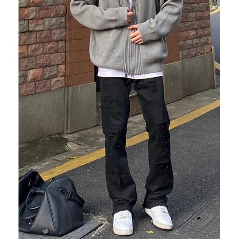 复古假破洞牛仔裤男女小众高街补丁修身直筒潮流长裤NT800,男装牛仔裤,星座1116A（原606A-3）
