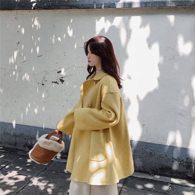 现货秋冬新款后背排扣设计两色可选毛呢外套,女装毛呢外套,浙宝088