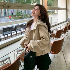 灰色休闲运动连帽卫衣裙女2025春季新款学院风减龄短裙，女装短外套，2C050