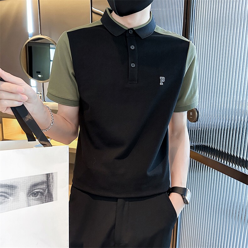 C60035夏季拼接刺绣翻领短袖T恤Polo衫设计感半袖上衣D342-T0263,男装T恤,电商D342