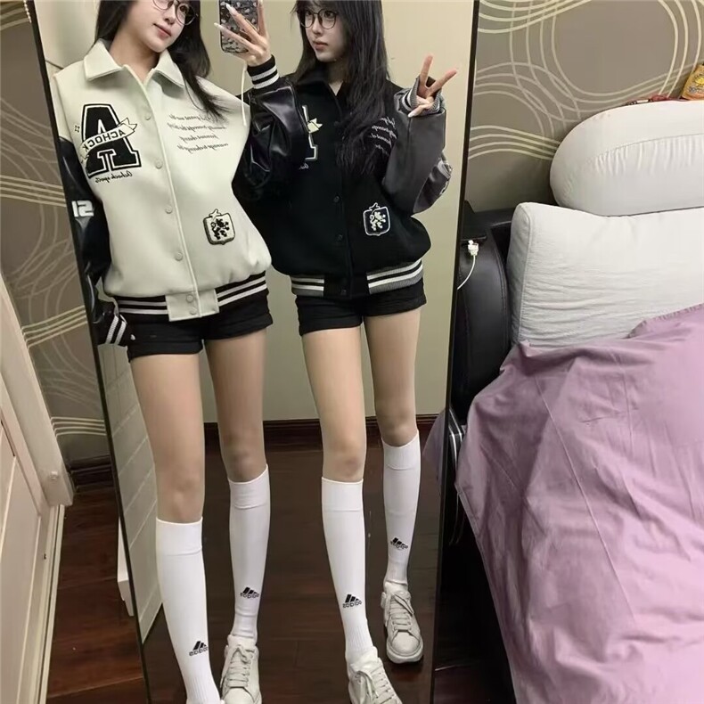 W501-P59美式复古棒球服外套春季新款翻领刺绣情侣立领夹克,男装T恤,电商B323A