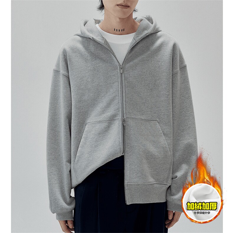 480G重磅加绒硬挺boxy男女秋冬美式高街结构双拉链开衫卫衣厚外套，女装短外套，电商A486