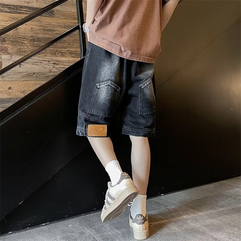 倒装牛仔短裤男夏季薄潮美式高街中裤设计感休闲五分裤D0777-P40,男装牛仔裤,星座1008