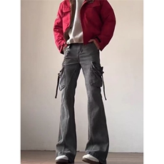 春款美式高街vibe多口袋工装牛仔裤男直筒微喇休闲裤子LA4100-P58，男装牛仔裤，星座1008