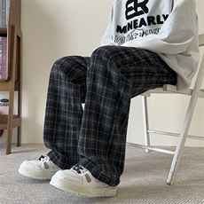 模特-复古撞色格子抽绳松紧休闲裤男8068-P38，男装休闲裤，电商B380（原B361）
