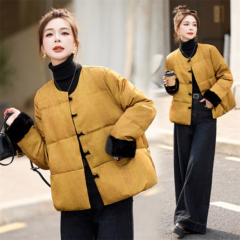 新中式复古国风羽绒服女2024冬季新款时尚气质拼接白鸭绒保暖外套，女装羽绒服，依如秀(原杭风阁)