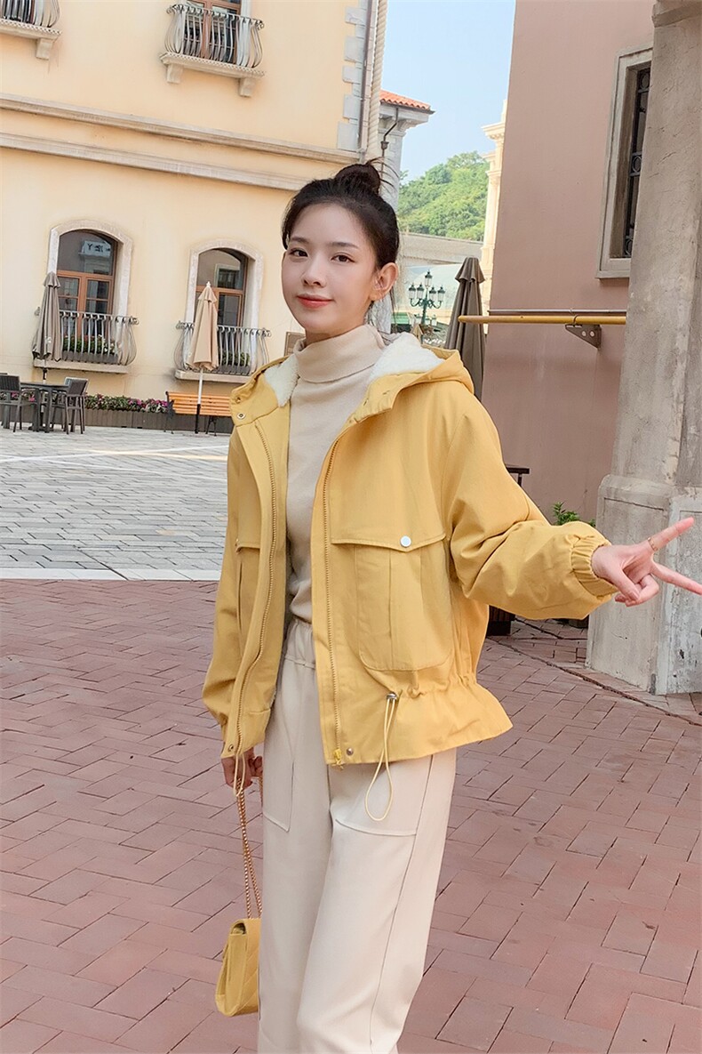 现货冬季时尚中长款宽松工装羊羔毛加厚棉服女487102P130控188,女装棉衣/棉服,艾青服饰