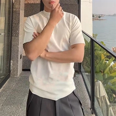 eme同款正肩小高领显瘦短袖T恤聚酯纤维310A-4-T92-特批20，男装T恤，星座310A-4