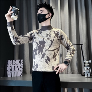 半高领毛衣男修身加厚提花针织社会小伙店主风301C-M118-P78控108图片