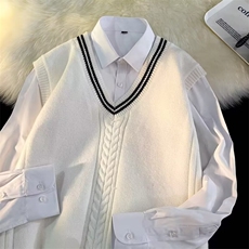 学院V领毛背心毛衣马甲高质量学生背心校服背心JK制服针织背心，男装背心/马甲，星座1210-1