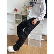 B221美式ins高街小众假破洞修身微喇牛仔裤LK22065-P65控88，男装牛仔裤，电商B221