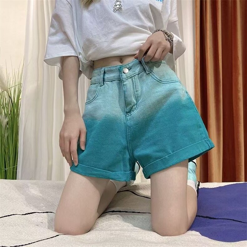 渐变设计感牛仔裤子女2025年夏季新款高腰直筒阔腿甜辣短裤ins潮图片