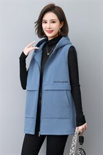 2022年秋季中长拉链款连帽纯色马夹通勤简约棉，女装马甲，依倍林