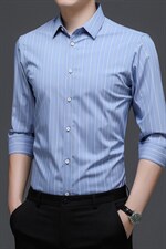 秋季新款纯色长袖男士衬衫中年衬衣服爸爸装中老年人宽松休闲男装，男装衬衫，电商B212（原钱塘6029）