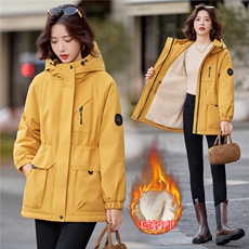 2025年冬季档口现货新款女装休闲加绒派克服外套中长款，女装派克服，靓星雨