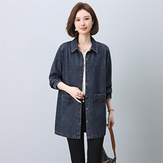 时尚百搭牛仔风衣外套女宽松显瘦长袖上衣春秋新款韩版潮流女装，女装风衣，韩派