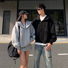 抖音得物高品质秋冬美式高街重磅结构辑明线纹理连帽卫衣外套W111，男装卫衣，电商A486