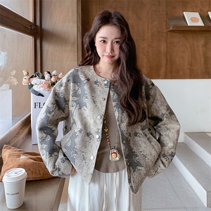 水墨画提花新中式外套女2025春季新款短小个子复古设计感小众上衣图片
