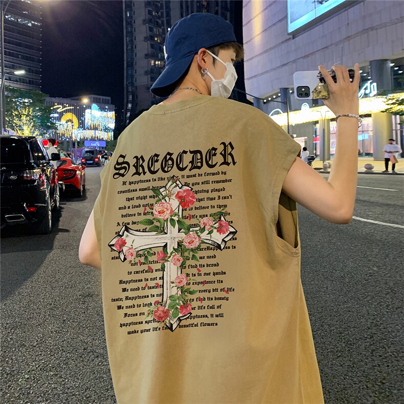 数据超好抖音品240克重磅欧美式潮牌水洗背心无袖t恤BX332-P35,男装T恤,电商A486