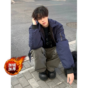 现货 加棉加厚藏青色夹克棉服外套男女 J505-常规特P40 加棉特P58图片