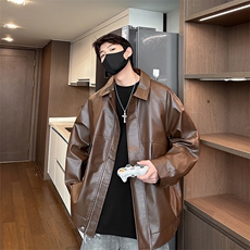皮衣男士韩版潮流高街帅百搭宽松2024秋冬季ins新款外套W5866-P72，男装皮衣，星座412-3