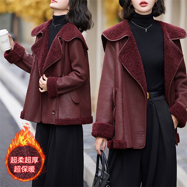 冬天大翻领仿羊羔毛皮毛一体羊羔绒厚外套女秋冬2024新款高级感,女装羊羔毛/颗粒绒,潮流依族