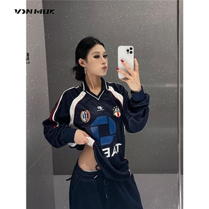 新款原宿潮流慵懒文艺ins简约撞色拼接运动球衣T恤ST696-P39图片