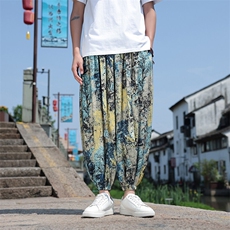 新中式冰丝数码印花宽松休闲九分裤801-p55，男装休闲裤，星座816A（原B366）