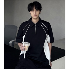 夏季学院风拼色短袖T恤polo衫男夏季宽松重磅半袖T恤，男装T恤，电商C307