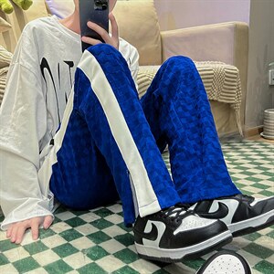 抖音品质2022春装男女情侣棋盘格休闲直筒裤B221-LK22003-P75控98