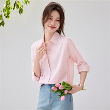 2026春夏新款显瘦清新减龄粉白条纹衬衫女设计感小众宽松叠穿衬衣，女装衬衫，艾米