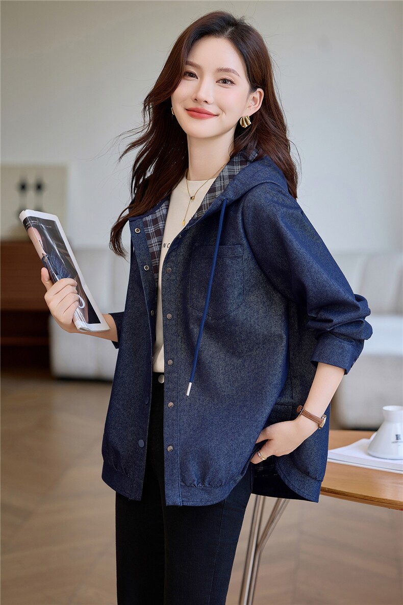 现货牛仔连帽外套女,女装短外套,韩派