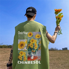 华夫格背心直播高品质重磅220克向日葵印花HB7111-P25控38，男装背心/马甲，星座508（原C305）