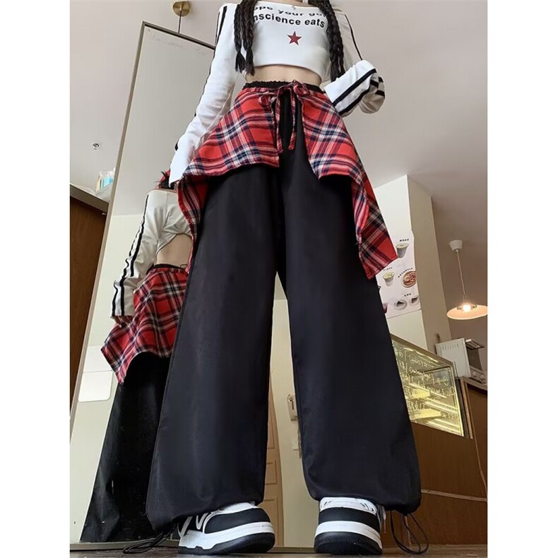 秋款男女休闲裤格子飘带装饰抽绳束脚中性风长裤H0638P45,男装休闲裤,星座1013-1