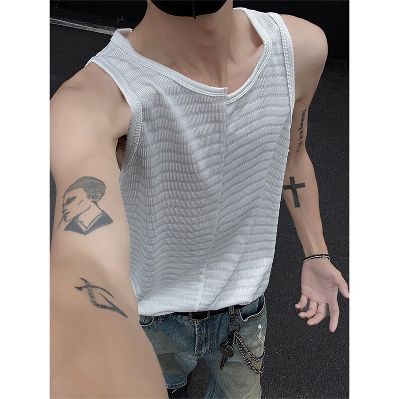 韩系痞帅cleanfit坑条背心圆领宽松无袖叠穿百搭上衣HY786TP20,男装背心/马甲,电商A102B