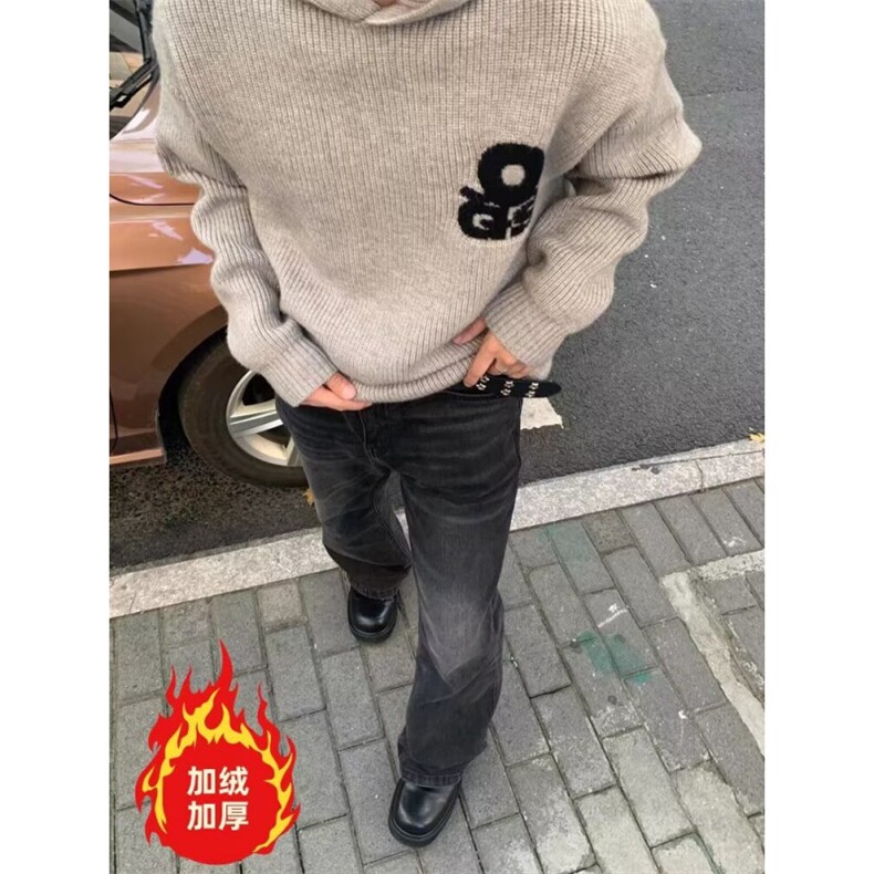 美式复古闪电裂纹牛仔裤加绒加厚直筒裤拖地阔腿裤K8002-P52网图,男装牛仔裤,电商B245