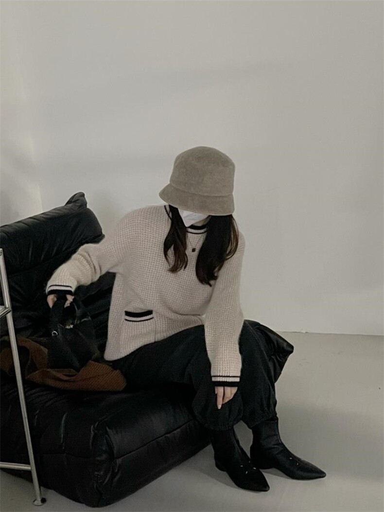 秋冬新款韩版浣熊毛口袋毛衣，女装针织衫/毛衣，HJ