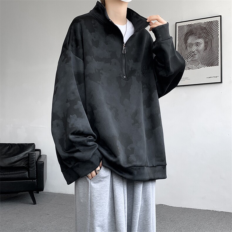 现货WY10083-特P45控88新款面料扎染高品质宽松立领卫衣,男装卫衣,电商A059