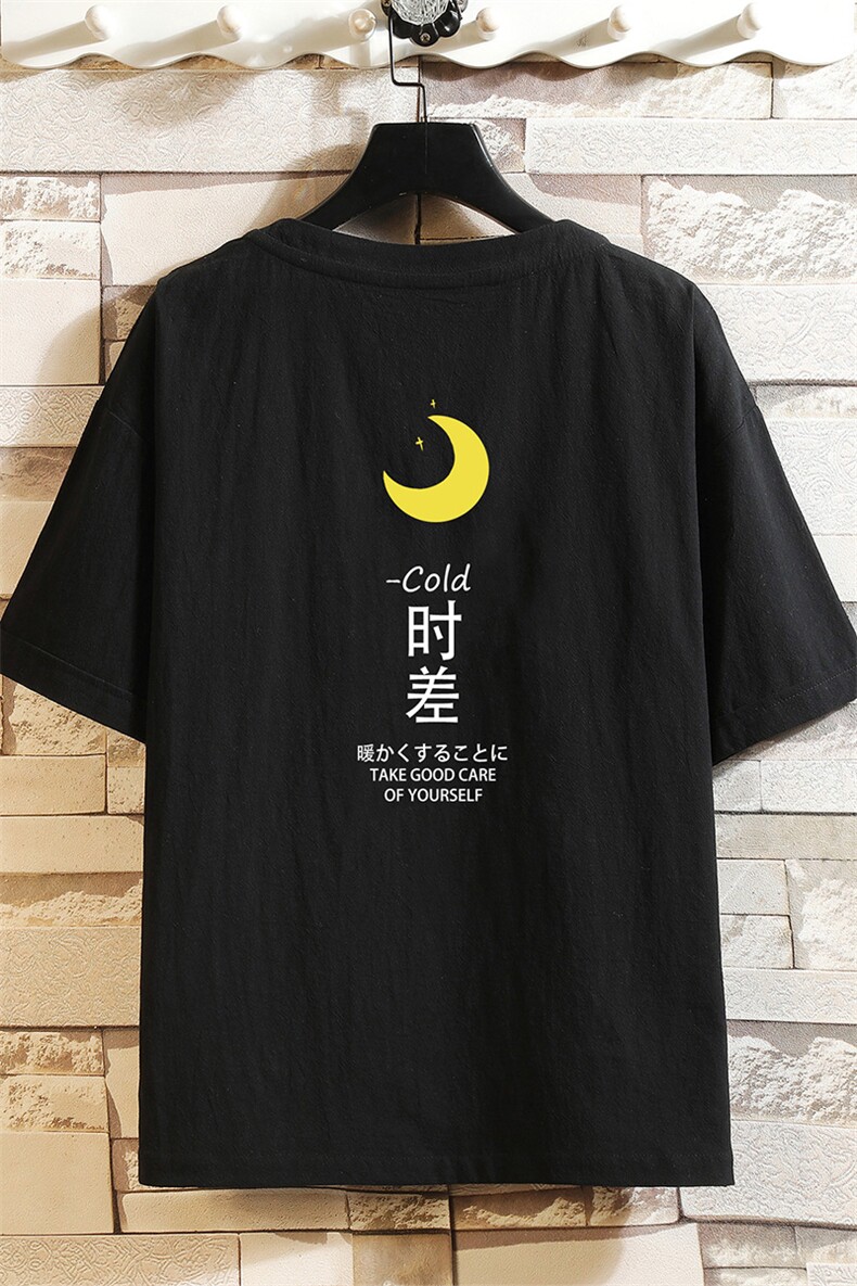YT26047-P30亚麻短袖t恤男大码五分袖男宽松七分袖砖墙挂拍,男装T恤,电商A040A