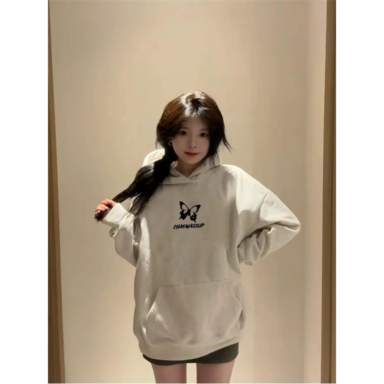 美式小众设计连帽卫衣秋冬蝴蝶印花宽松情侣外套上衣WCX252-P48,女装短外套,星座208-5