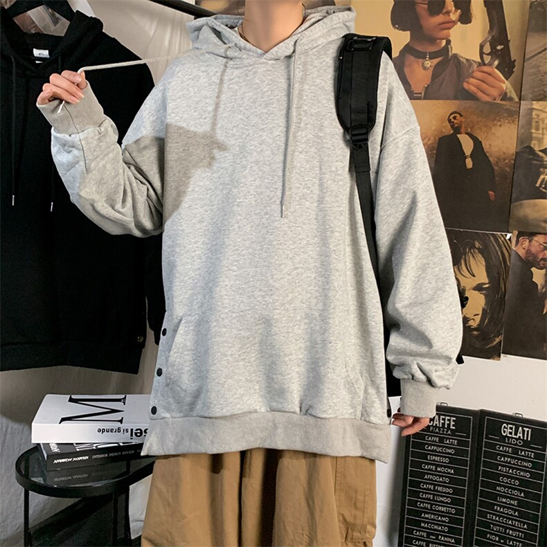 原宿风侧开叉纯色套头BF风连帽卫衣男ins潮牌休闲秋季W1513-P40,男装卫衣,星座512-4
