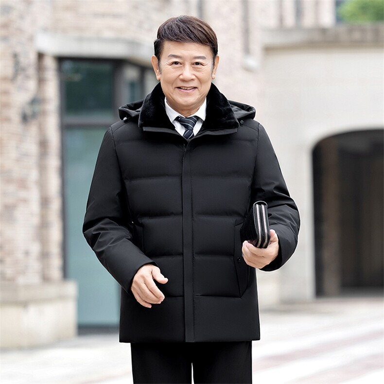 大货主推新款毛领可拆卸帽中老年羽绒服外套男士爸爸装羽绒服大衣,男装羽绒服,钱塘723