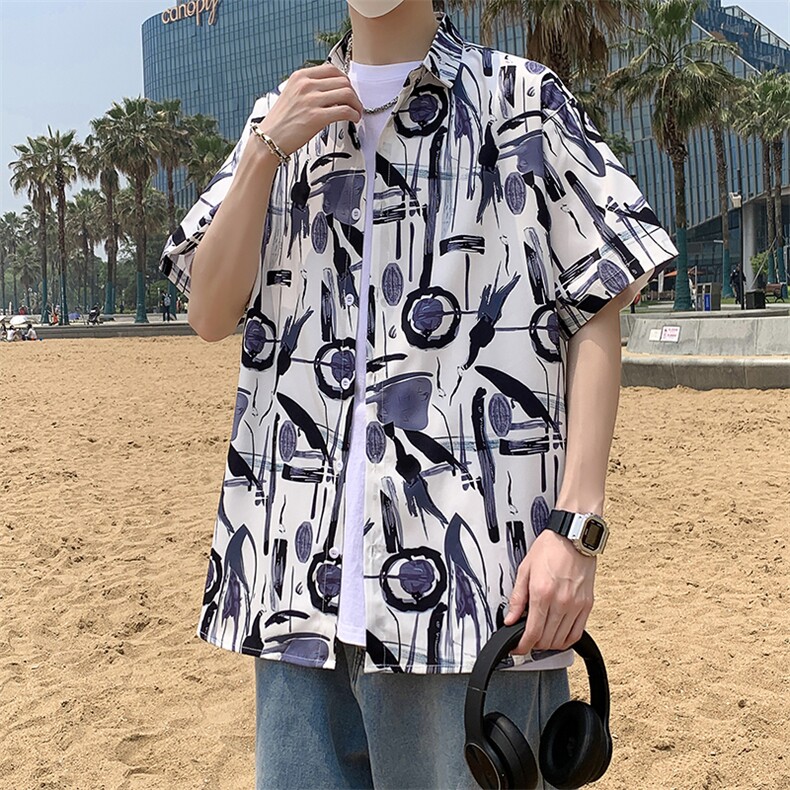 花衬衫男短袖夏季痞帅休闲上衣服外套夏威夷大码衬衣（控58）P40,男装衬衫,电商A012