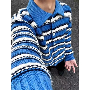 新款开衫毛衣美式复古条纹拼色V领针织衫男 513A KS2531 特P47图片