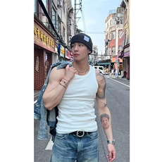 （网图）自产自销240G法罗纹竖条纹夏季纯色无袖背心男短袖T恤，男装背心/马甲，电商C306-1