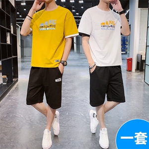 2021夏季新款短袖运动套装男港风短袖套装套头两件套H0803-P35图片