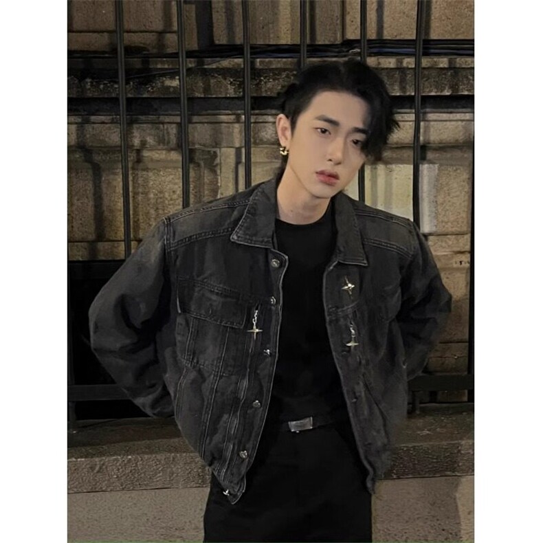 小众金属牛仔夹克设计感水洗做旧复古外套JKF10特P80,男装夹克,星座908-1